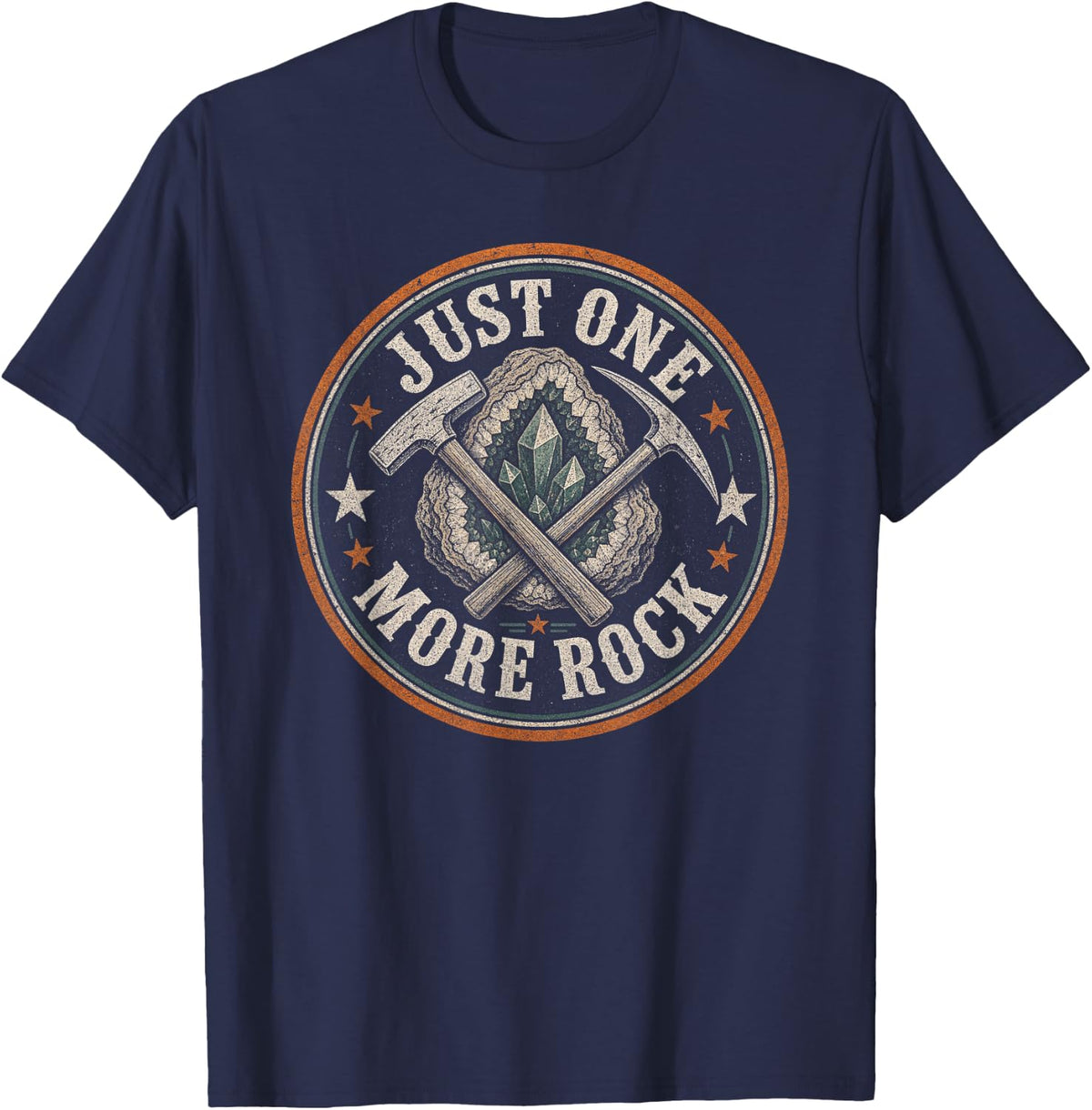 Just One More Rock Vintage Crystal Mining Design T-Shirt - Navy Blue