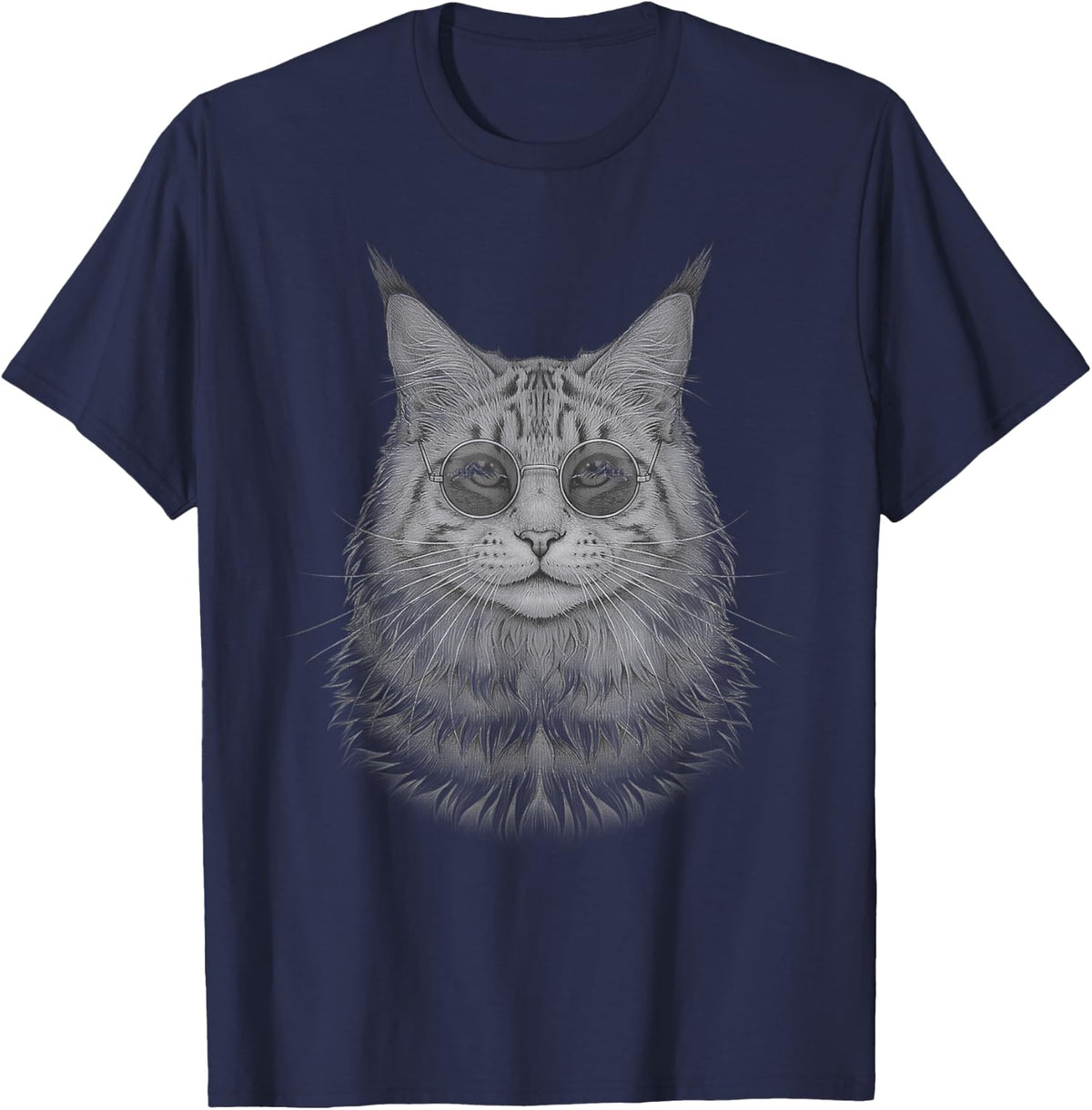 Maine Coon Cat with Sunglasses Funny Cat Mom T-Shirt - Navy Blue