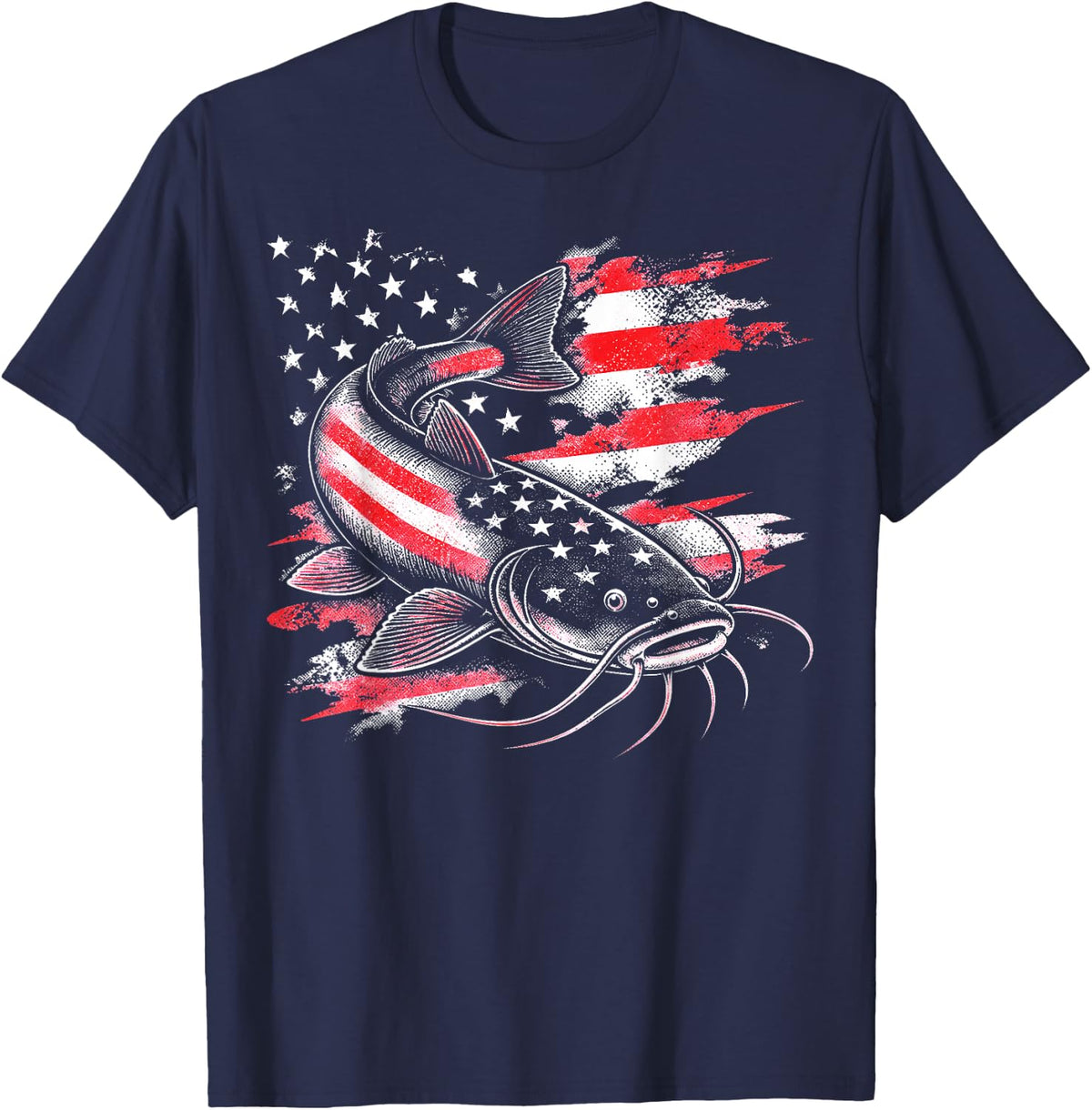 American Catfish Angler Catfish Fishing T-Shirt - Navy Blue
