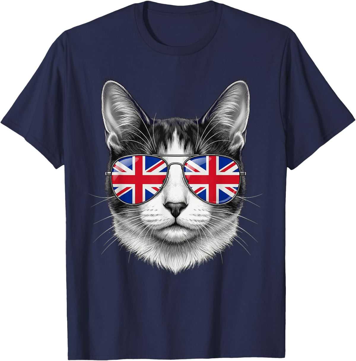 Union Jack England Flag Vintage British Pride UK Cat T-Shirt - Navy Blue