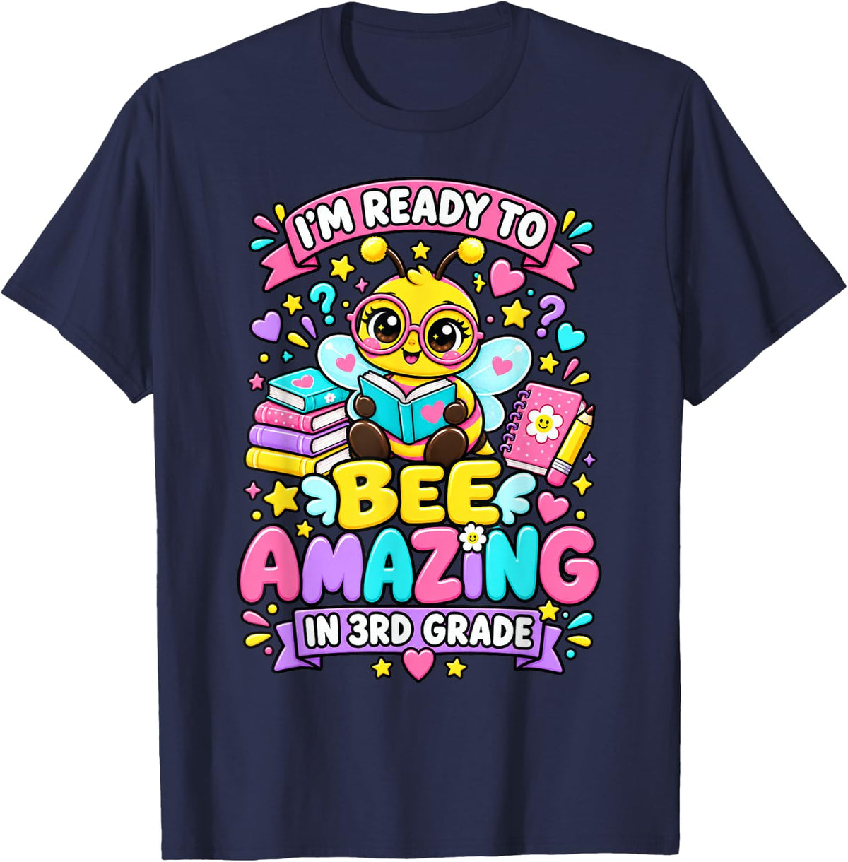 Im Ready to Bee Amazing in 3rd Grade Cute Student Outfit T-Shirt - Navy Blue
