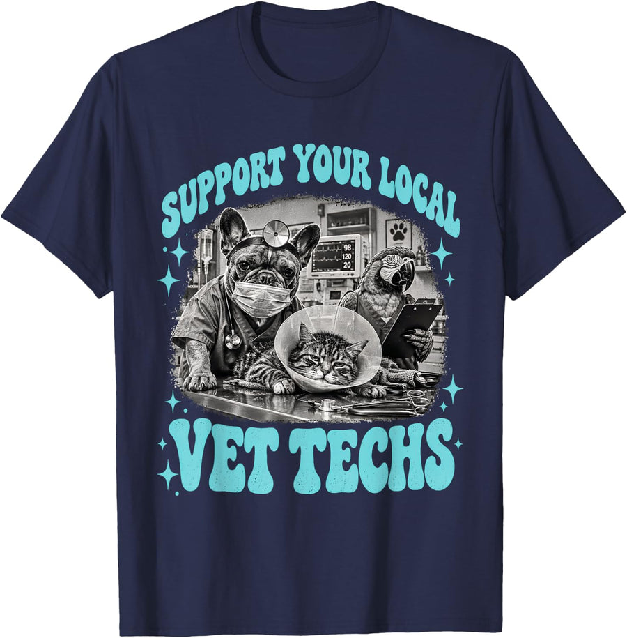 Vet Tech Raccoon & Possum Humor, Vet Assistant, Animal Care T-Shirt - Navy Blue