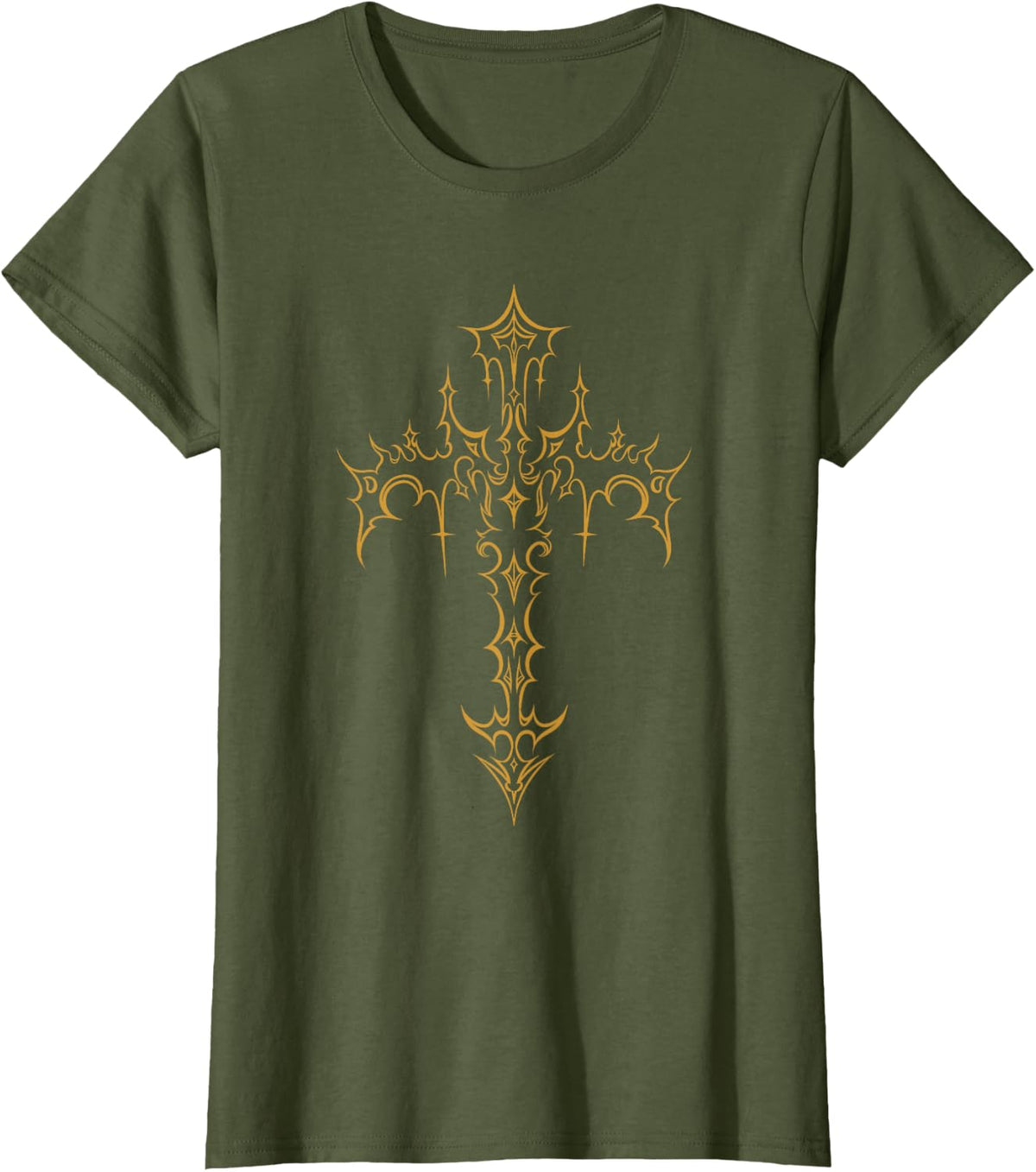 Mall Goth Gothic Cross Grunge Aesthetic T-Shirt - Olive Green