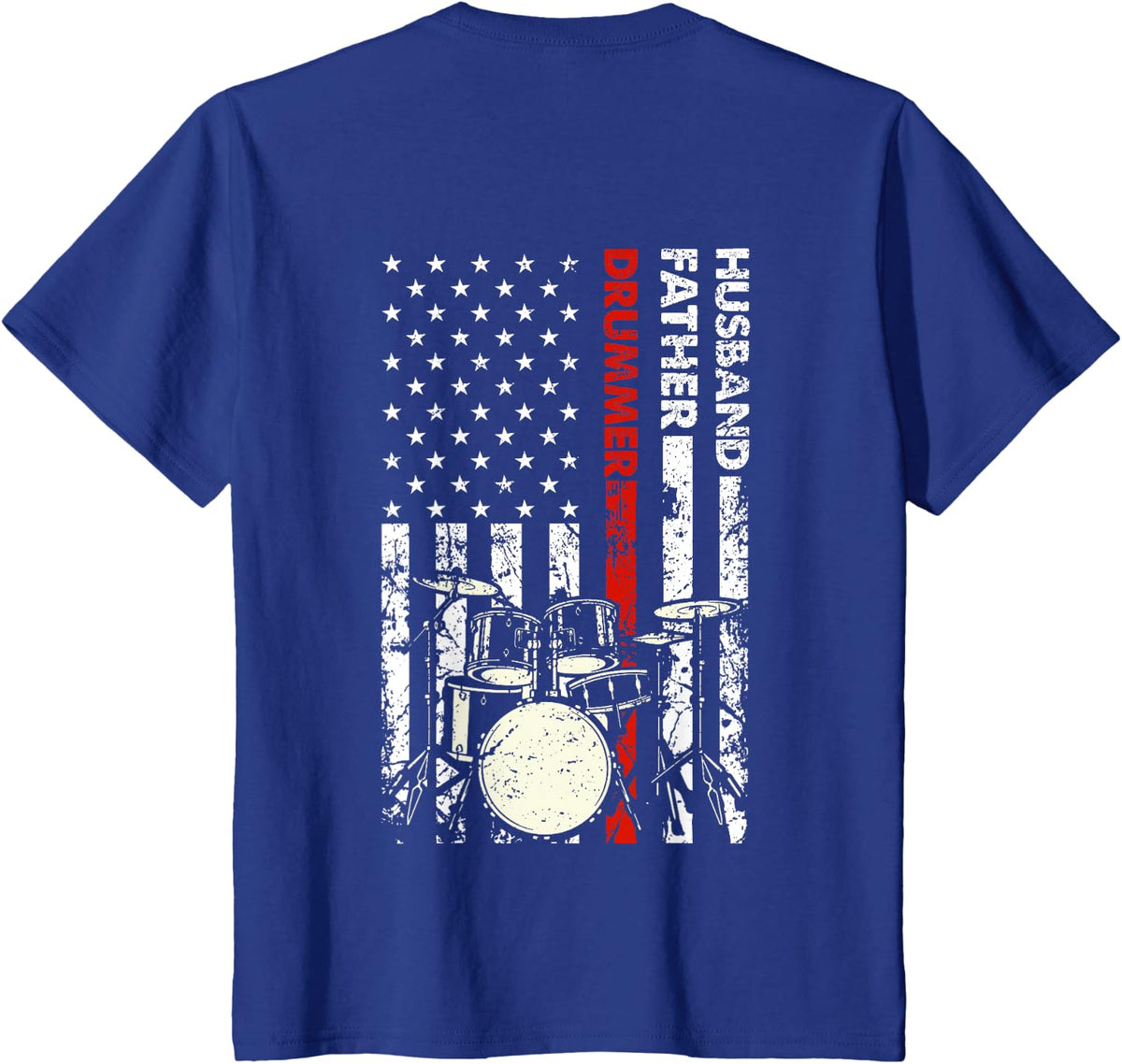 Husband Father Drummer Drum Set American Flag Drummer T-Shirt - Royal Blue