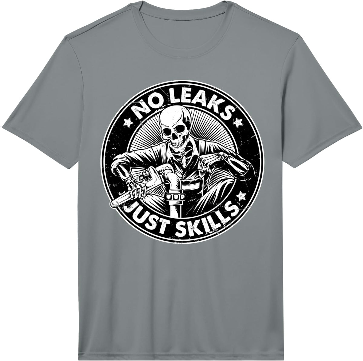 No Leaks Just Skills Tough Skeleton Plumber Gift Performance T-Shirt - Slate Grey