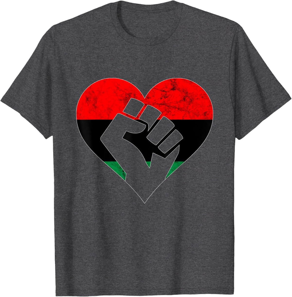 Pan African UNIA Flag Heart Black Liberation Flag Juneteenth T-Shirt - Dark Heather Grey