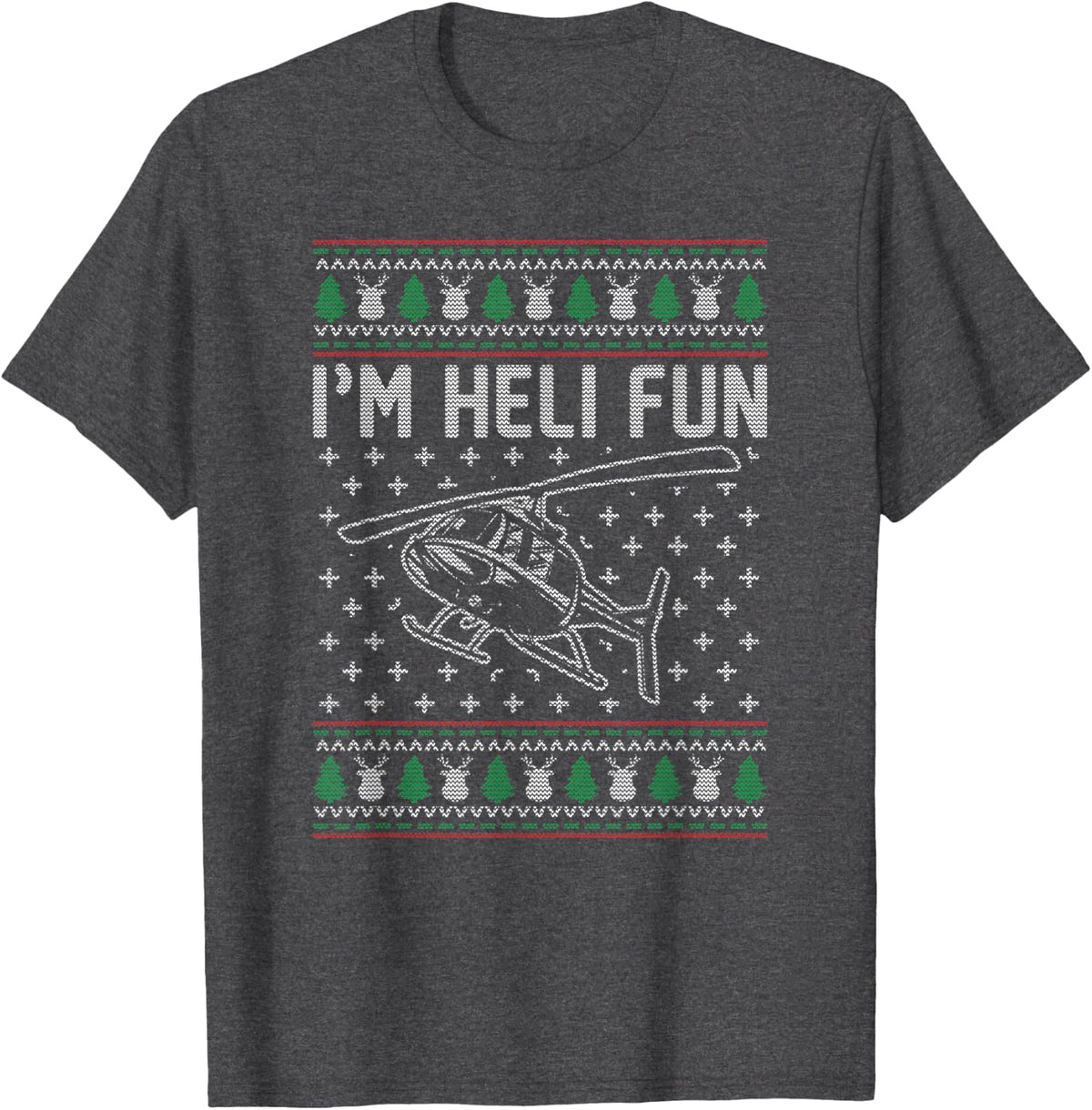 Helicopter Ugly Christmas Funny Pilot Christmas Holiday Gift T-Shirt - Dark Heather Grey