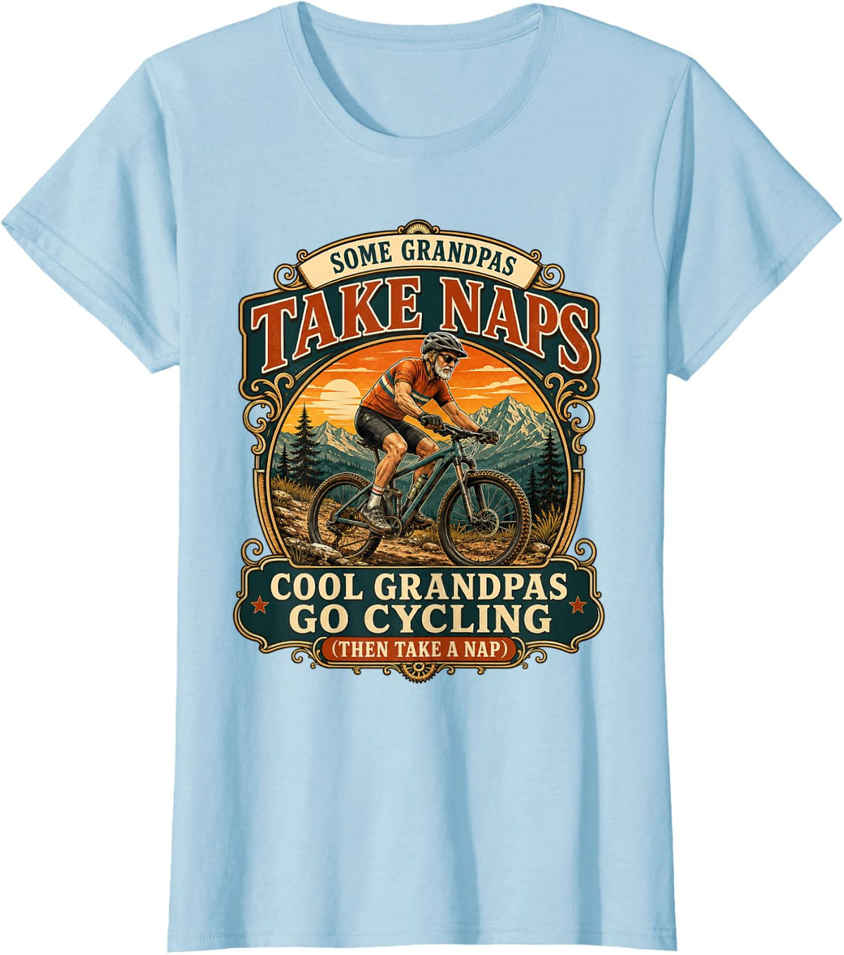 Cycling Cyclist Papa Cool Grandpas Go Cycling Then Take Naps T-Shirt - Baby Blue