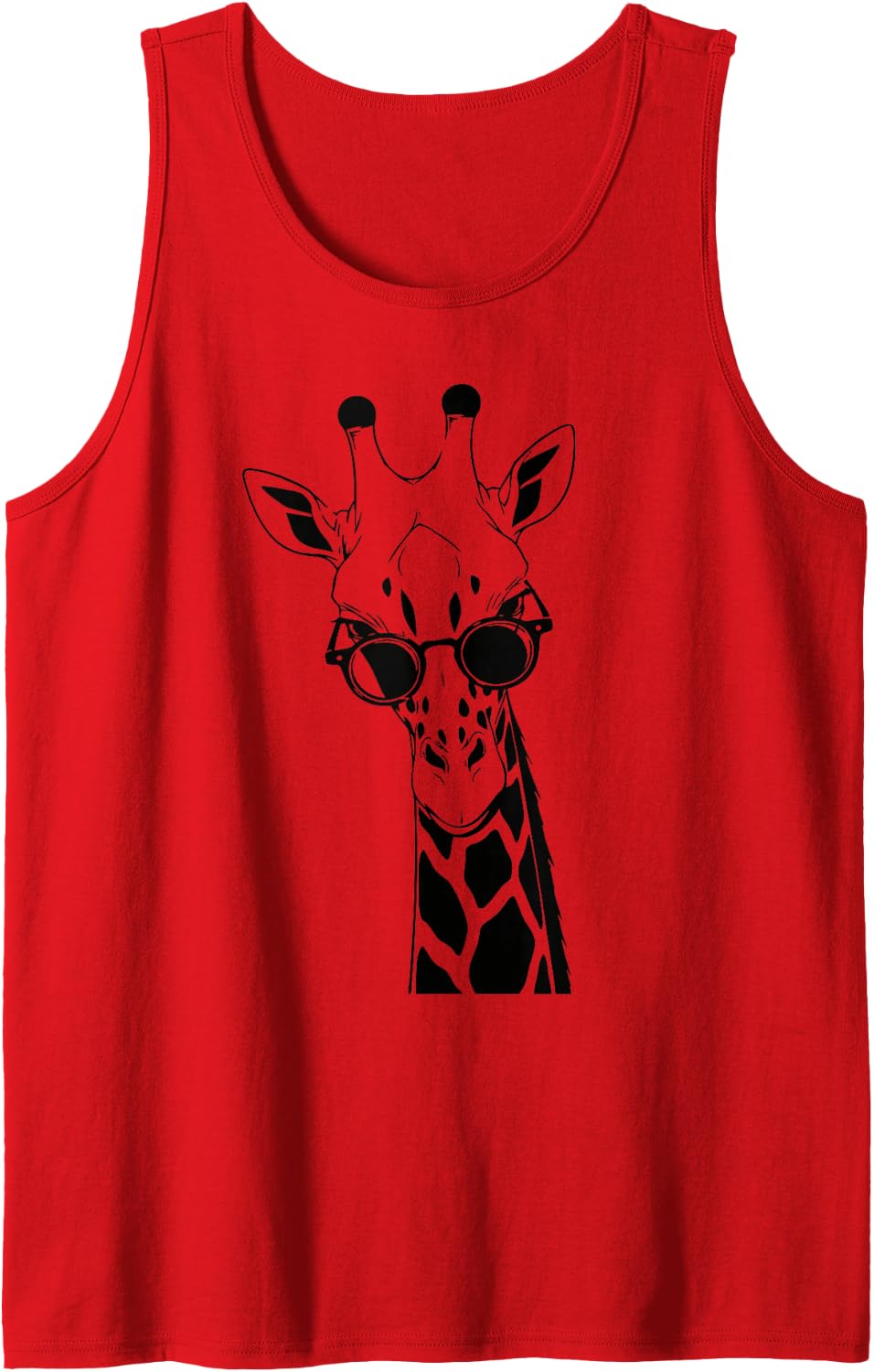 Funny Black Giraffe in Sunglasses Summer Cute Ink Art Animal Tank Top - Red