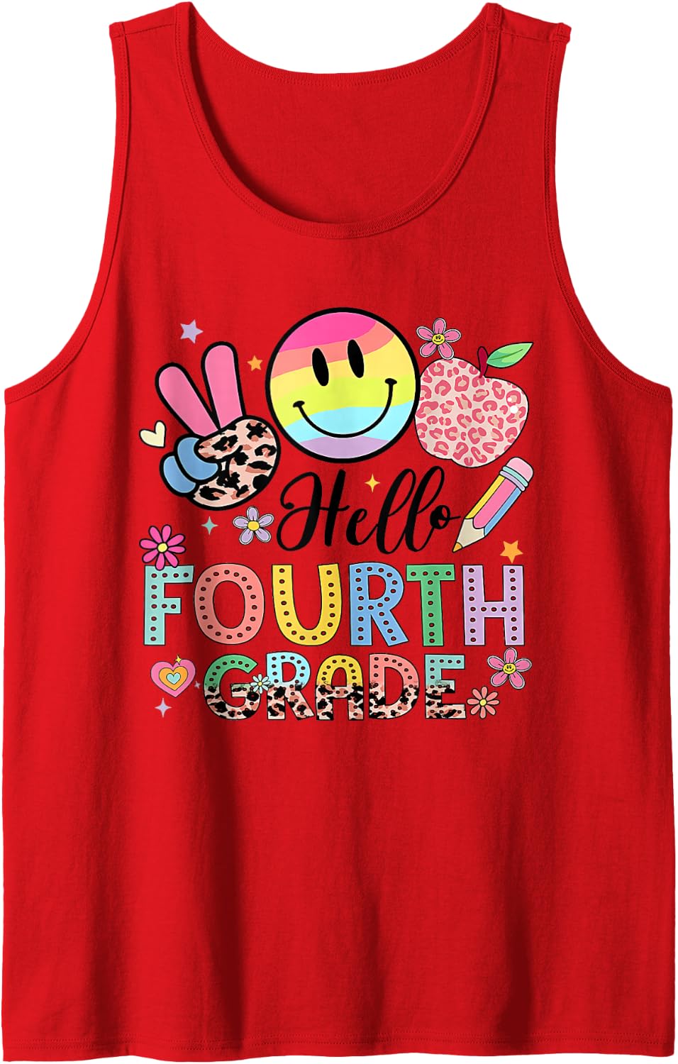 Hello 4th Grade Teacher Back to School Sleeveless Tank Top - Red
