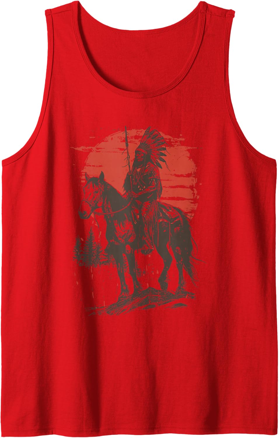 Native American Inspired Horse Rider Western Tank Top - Red