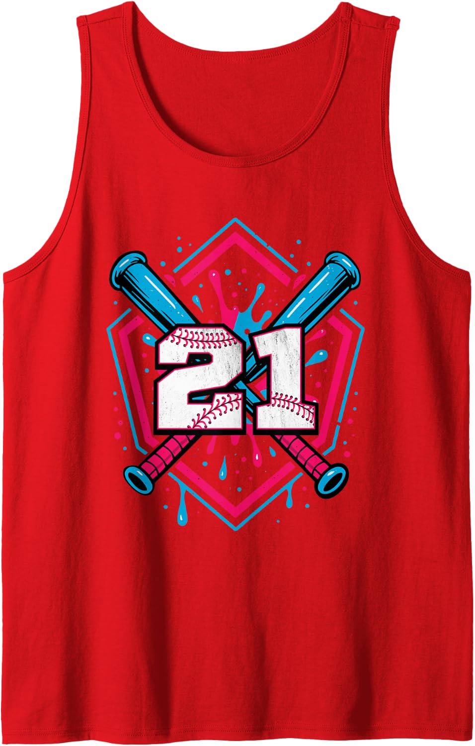 Baseball 21 Year Old Ice Cream Drip 21st Birthday Number 21 Sleeveless Tank Top - Red