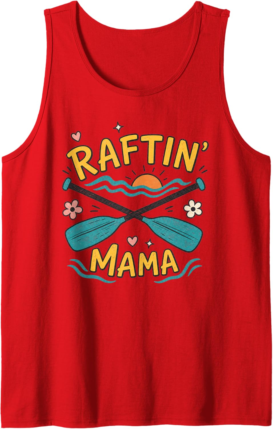 Raftin Mama River Rafting Paddle Graphic Tank Top - Red