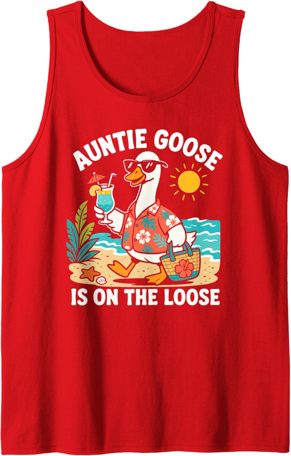 Auntie Goose Beach Vacation Sleeveless Tank Top - Red