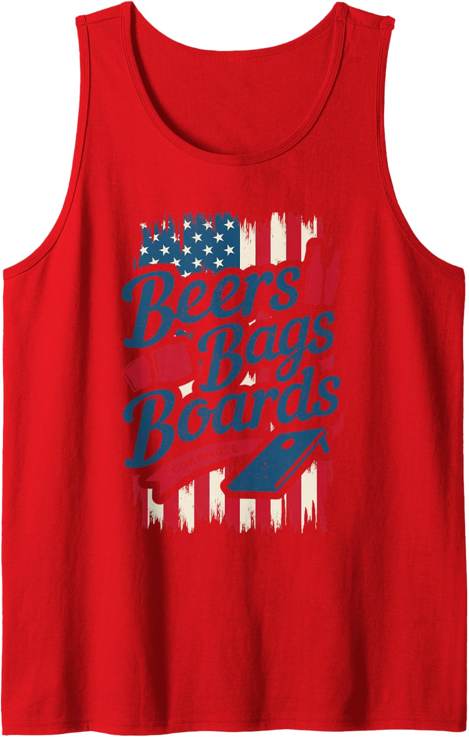 Cornhole Beers Bags Boards Patriotic 4th of July Tank Top - Red