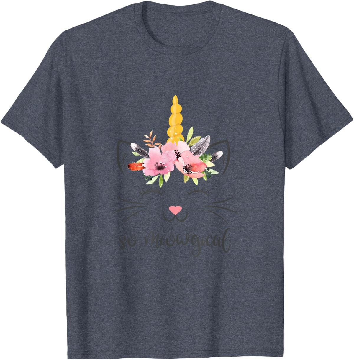 Meowgical Caticorn tshirt Cute Cat Unicorn Birthday Tee T-Shirt - Heather Blue