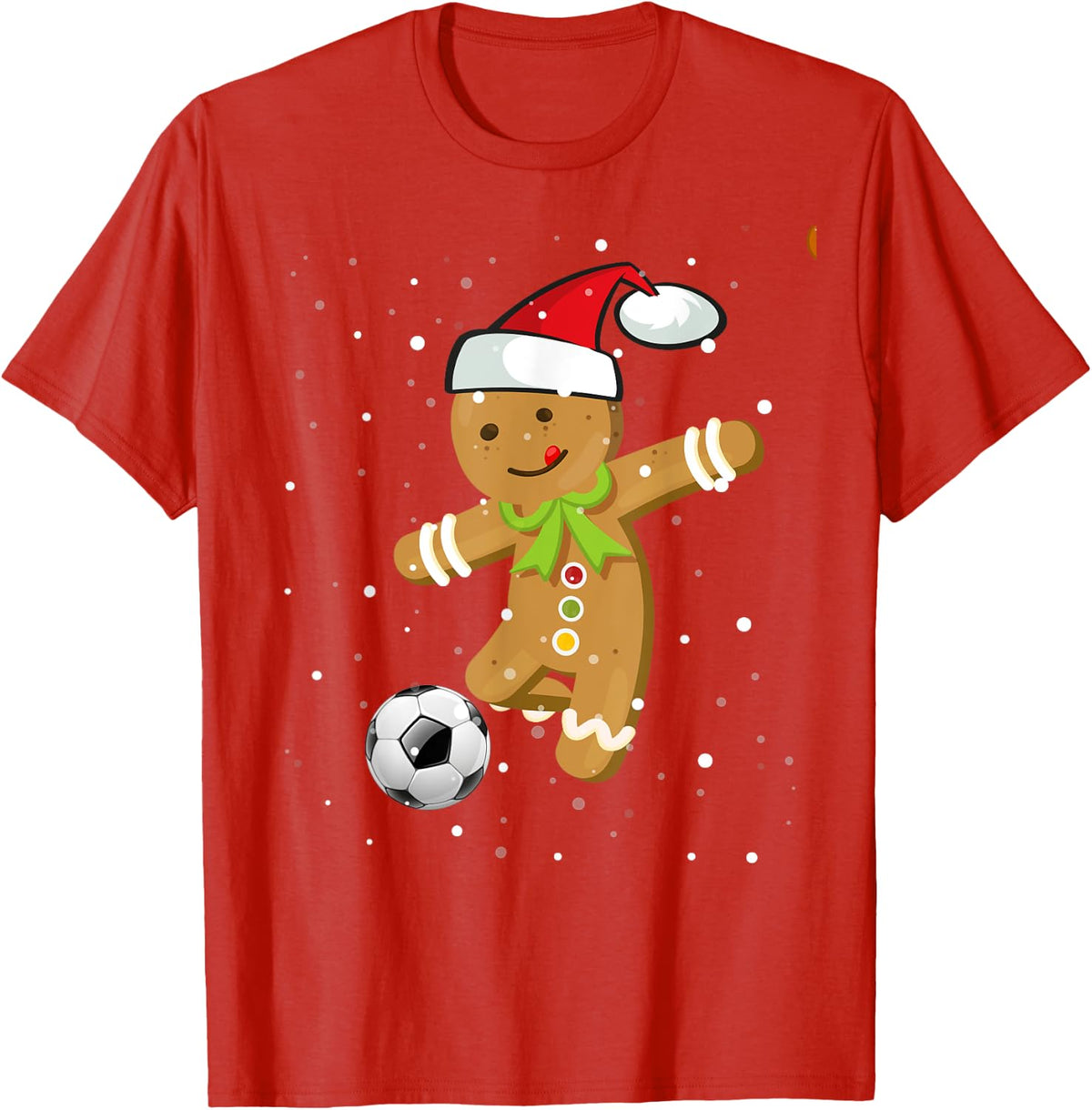 Christmas Football Soccer Gingerbread Player T-Shirt Tee for Holiday Sports Fans - Red