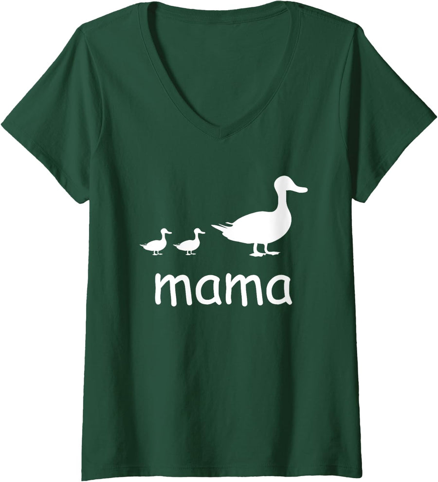 Funny Duck Lover Duck Mama, Duck Mom V-Neck T-Shirt - Dark Green