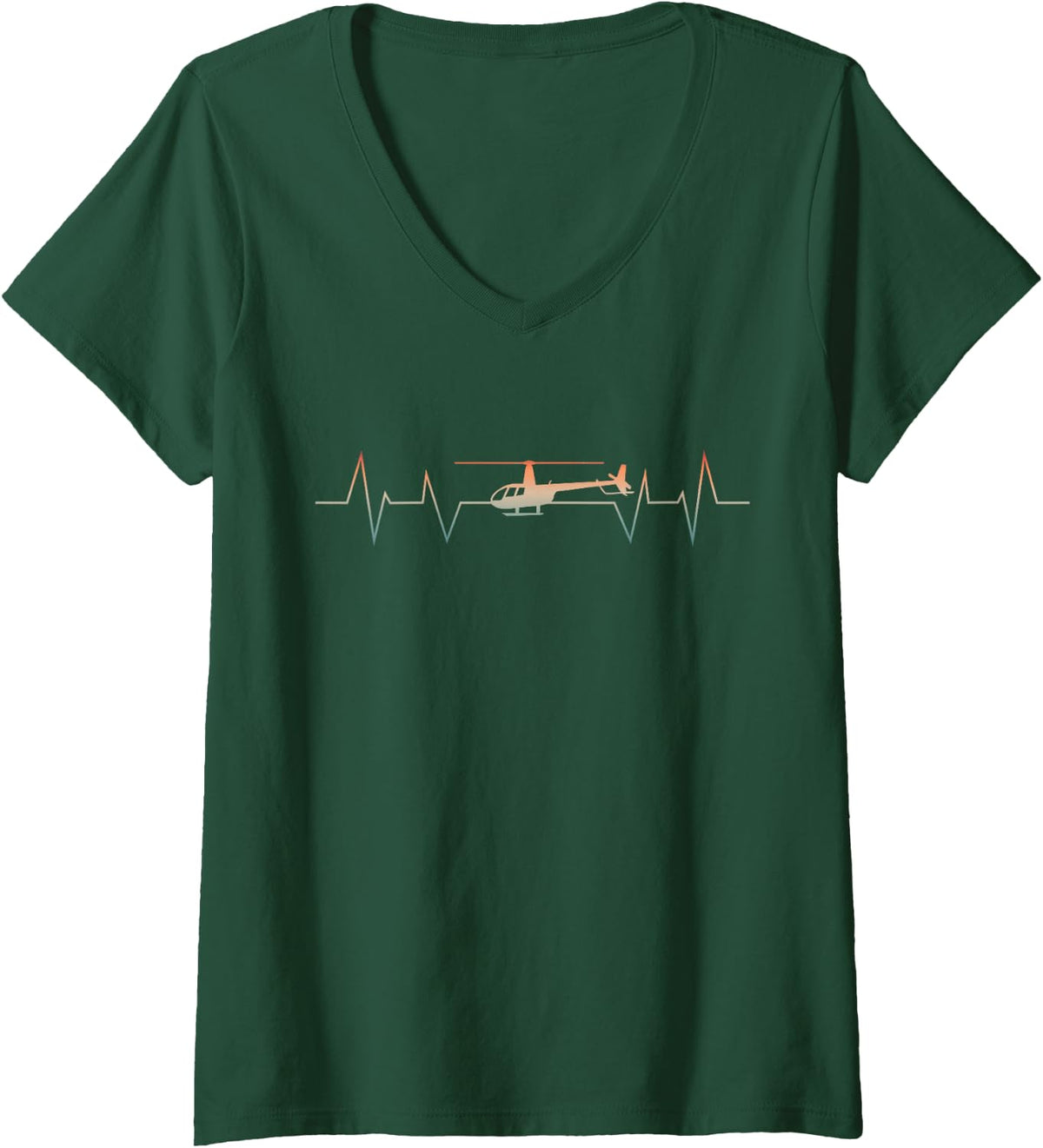 Women's Helicopter Pilot Aviation Heartbeat Aircraft Heli Pilot V-Neck T-Shirt - Dark Green