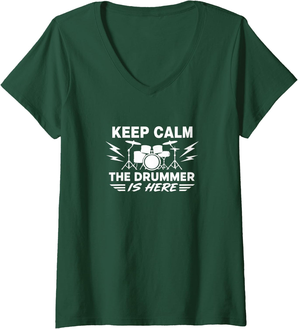 Women's Keep Calm - The Drummer is Here - V-Neck T-Shirt - Dark Green