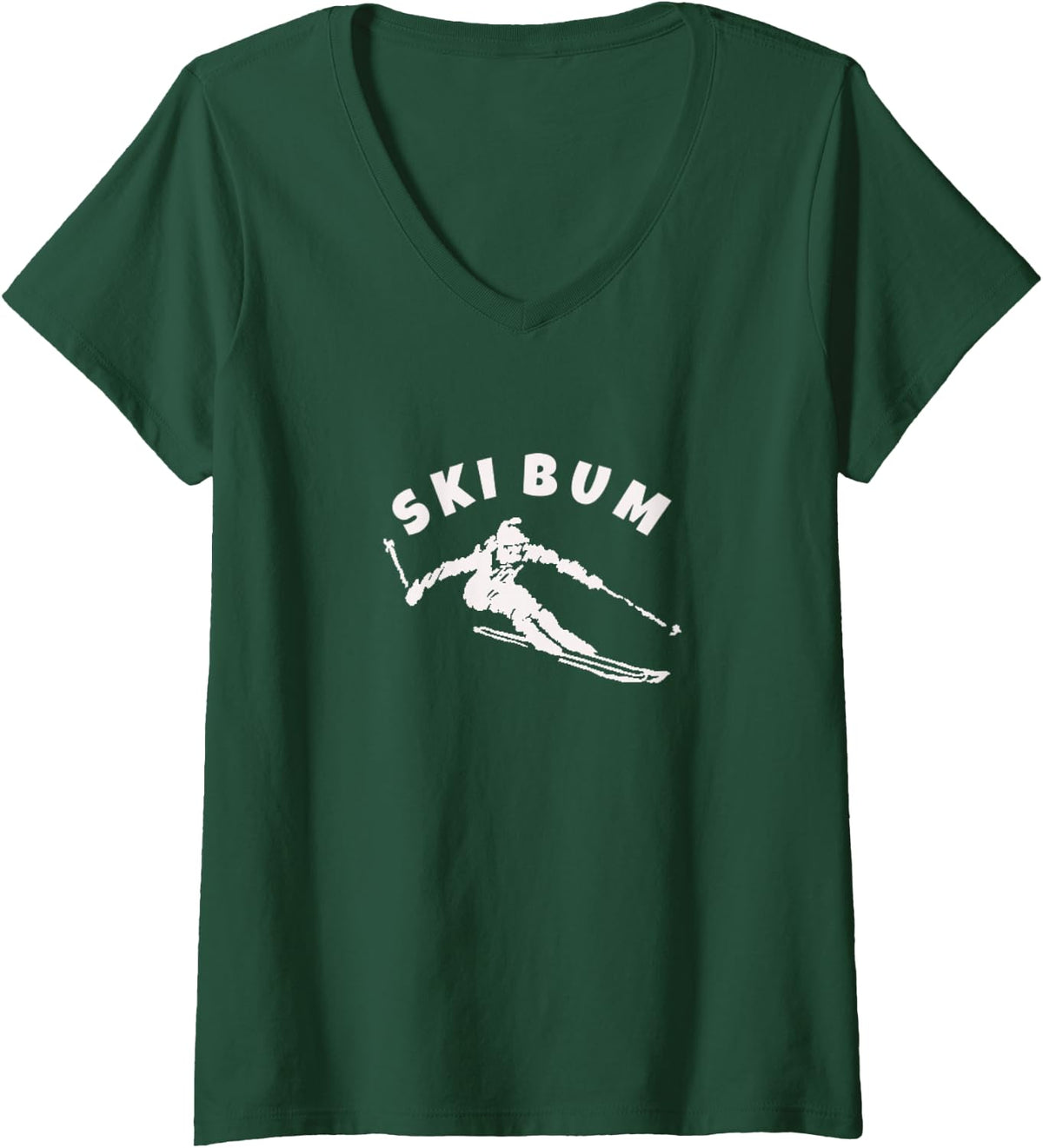 Women's Funny Ski Bum Snow Skiing V-Neck T-Shirt - Dark Green