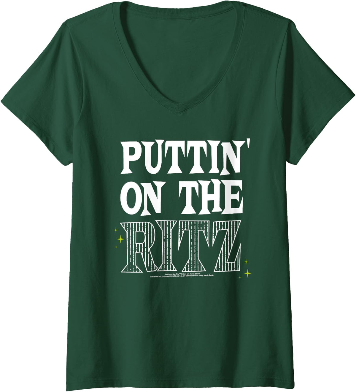 Womens Puttin' On The Ritz Halloween Harry Richman Lyric V-Neck T-Shirt - Dark Green