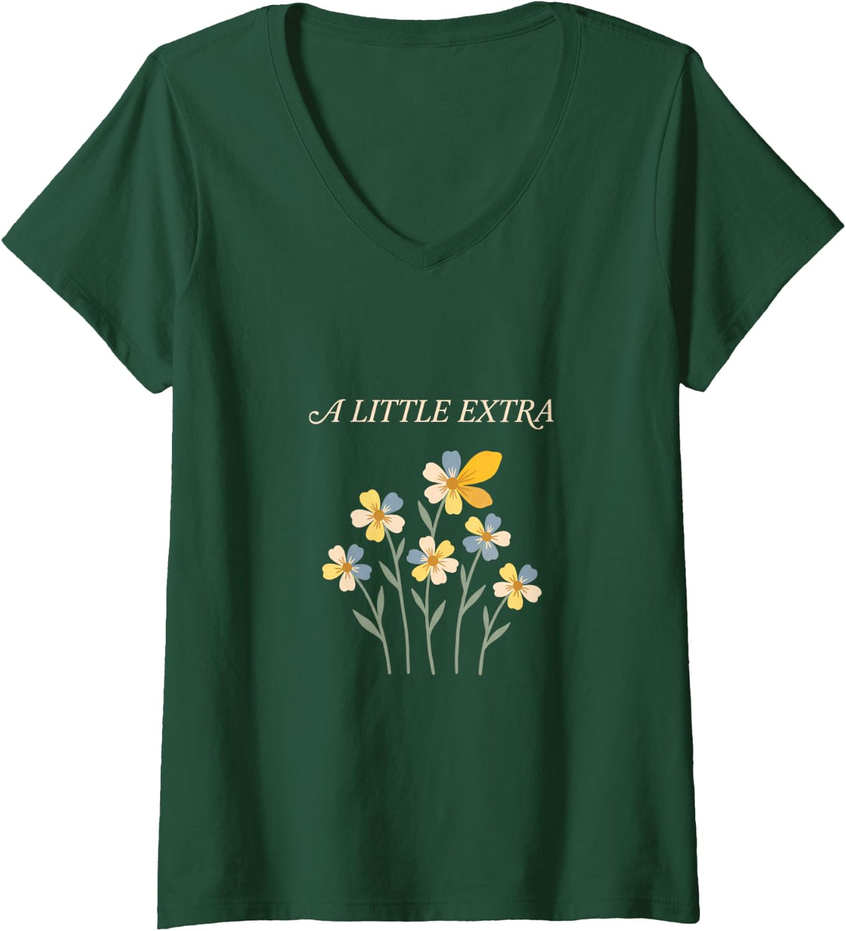 Women's A Little Extra Golden Petal Flower Down Syndrome Love V-Neck T-Shirt - Dark Green