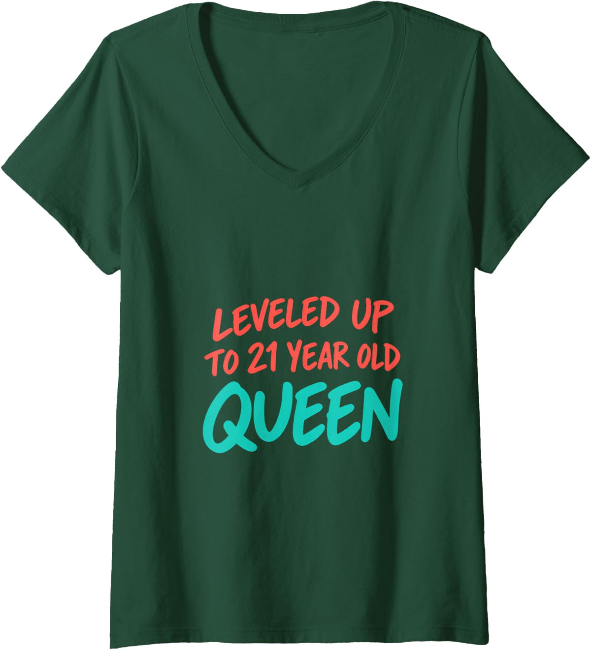 Women's Leveled Up to 21 Year Old Queen Birthday V-Neck T-Shirt - Dark Green
