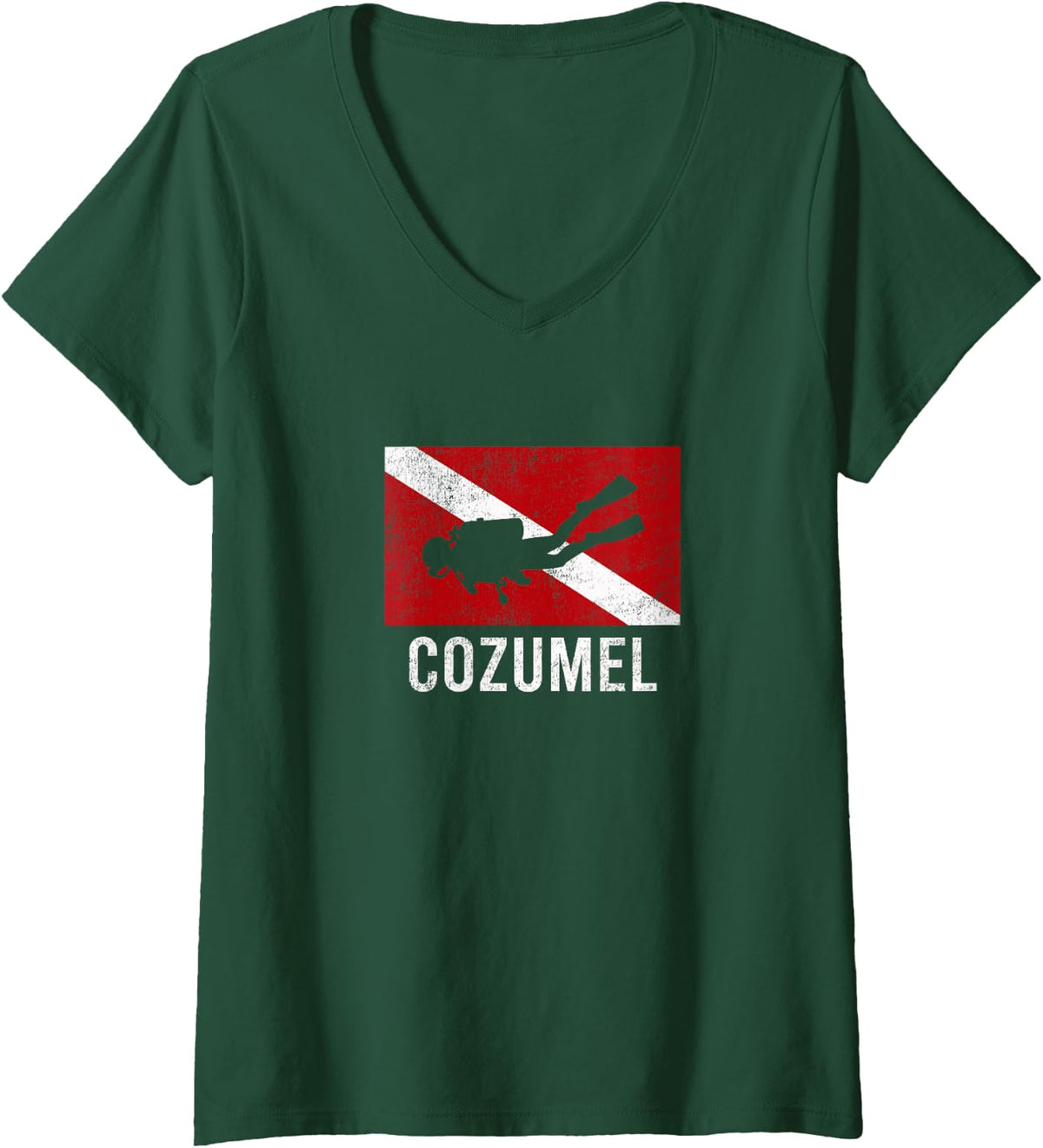 Women's Cozumel Scuba Diving Diver Dive Flag Gift V-Neck T-Shirt - Dark Green
