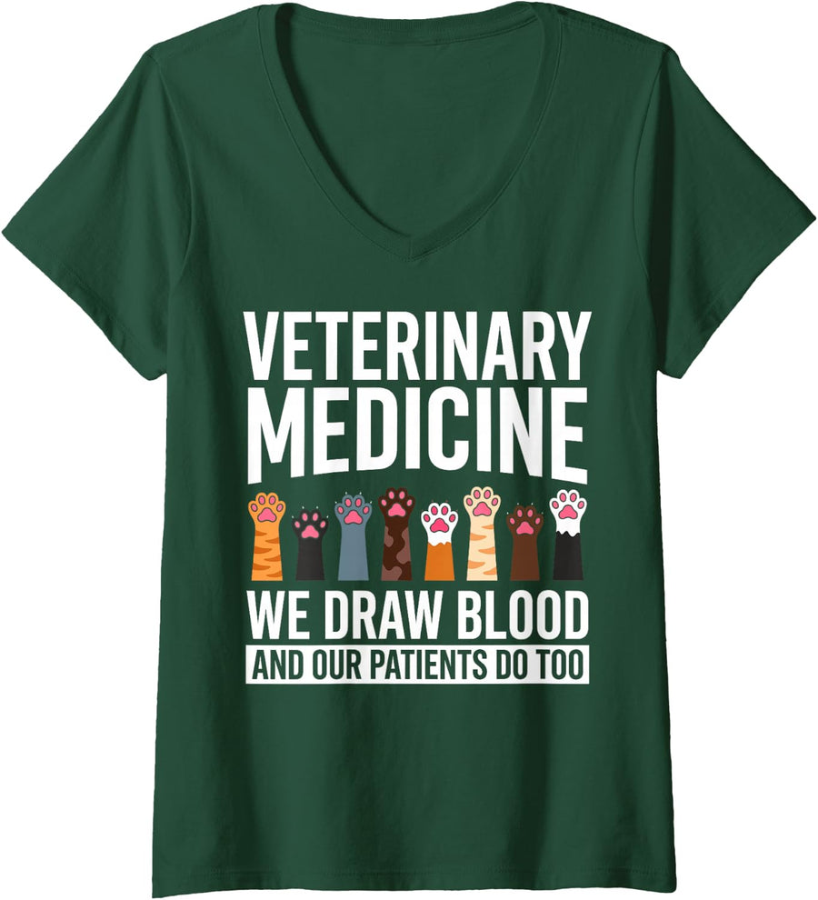 Women's Veterinary Medicine Funny Veterinarian Vet Tech V-Neck T-Shirt - Dark Green