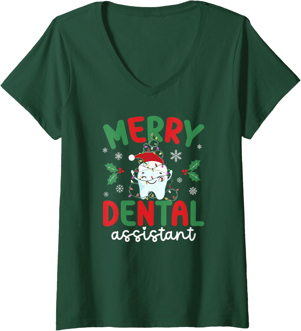 Women's Merry Dental Assistant Christmas Dental Assisting Xmas Party V-Neck T-Shirt - Dark Green