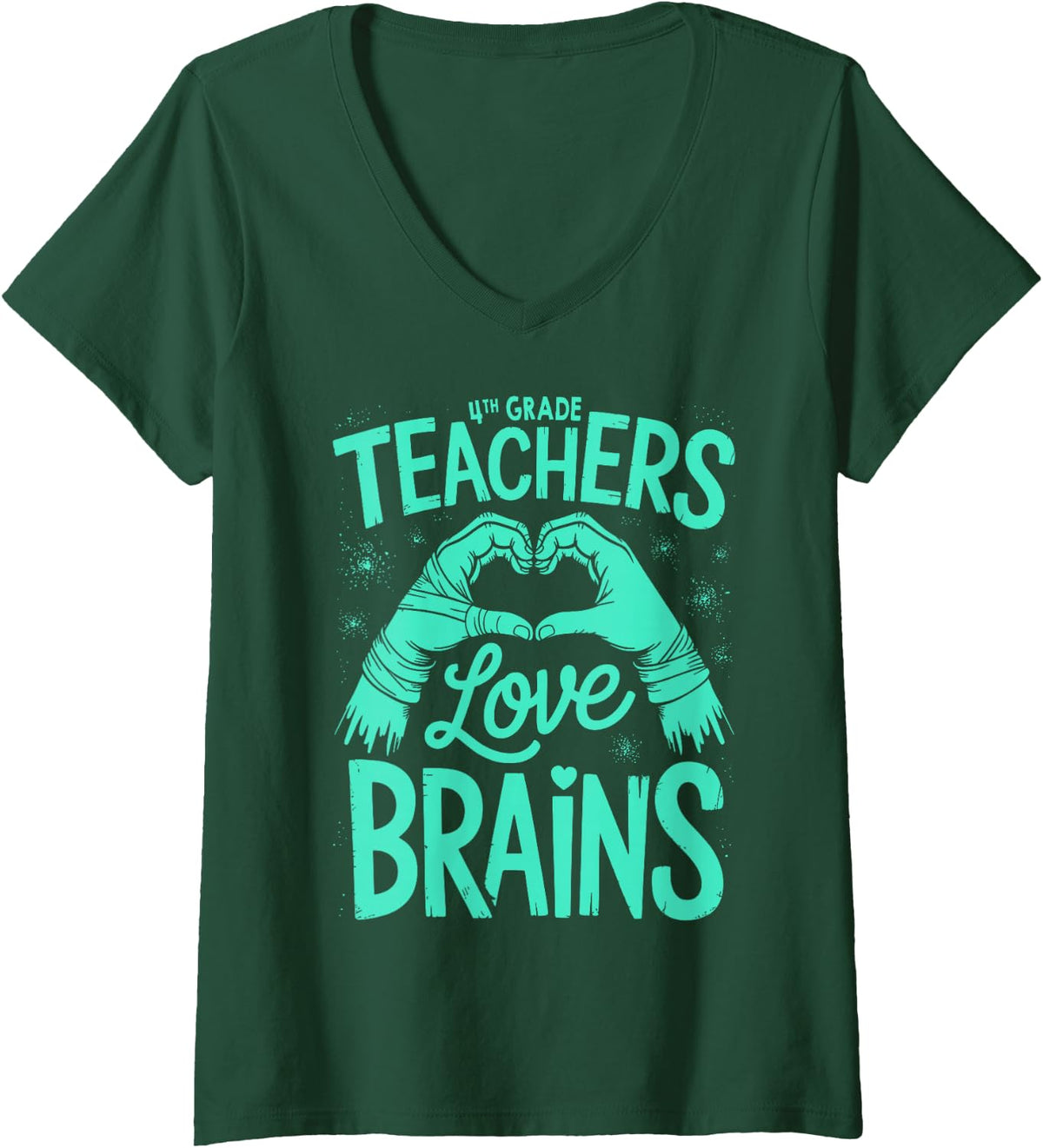 Women's 4th Grade Teachers Love Brains Shirt Women Funny Teachers V-Neck T-Shirt - Dark Green