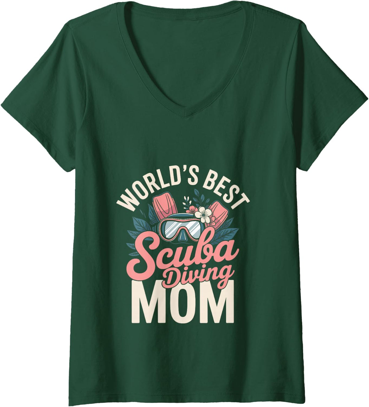 Women's World's Best Scuba Diving Mom V-Neck T-Shirt - Dark Green