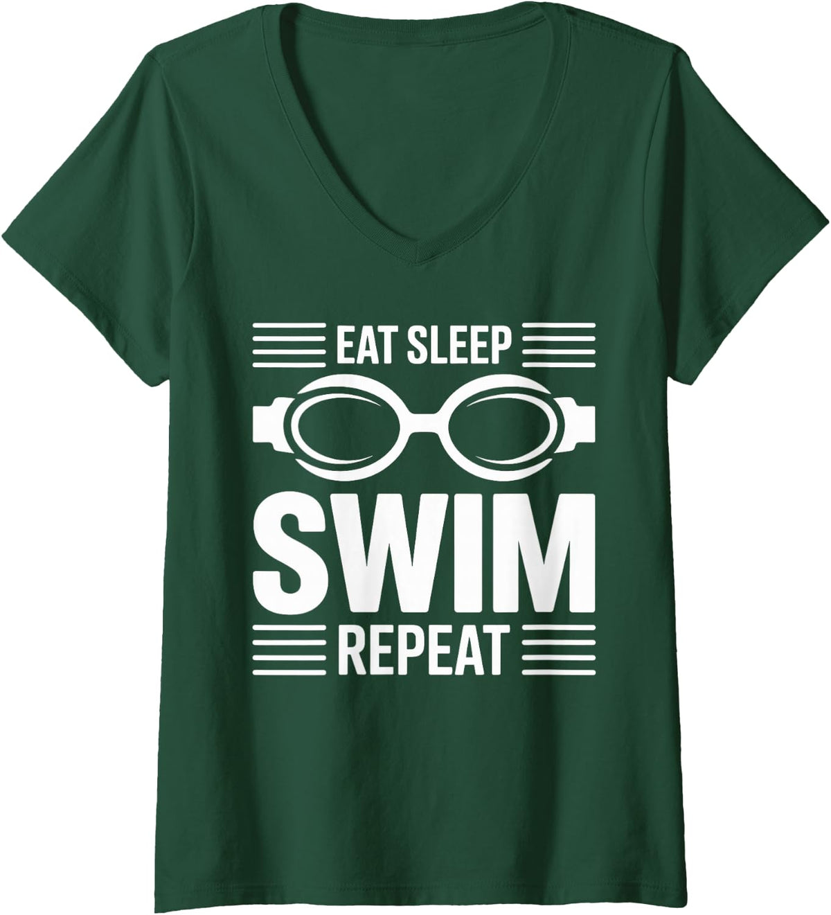 Women's Eat Sleep Swim Repeat Swimming Funny Swimmer V-Neck T-Shirt - Dark Green