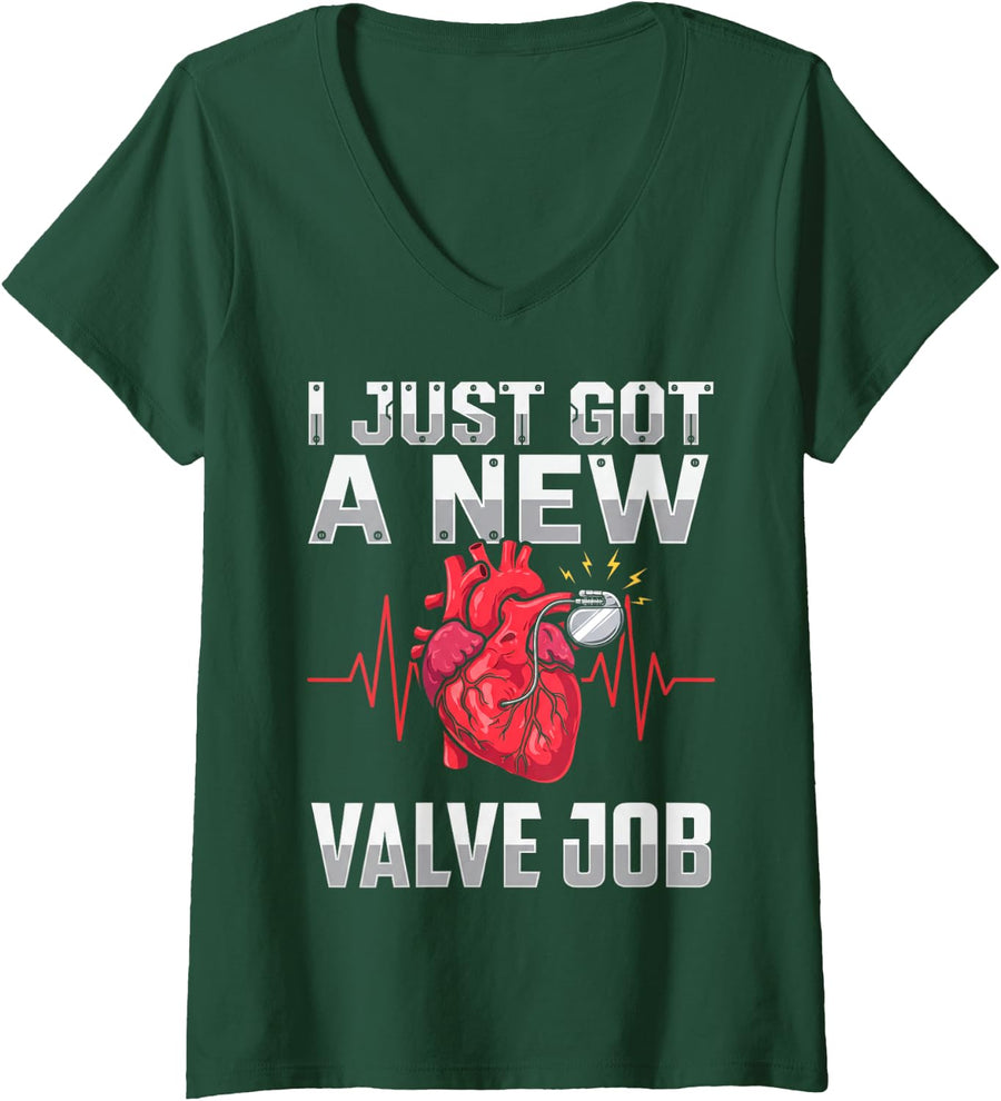 Women's Got New Valve Job Recovery Heart Implantation Pacemaker V-Neck T-Shirt - Dark Green