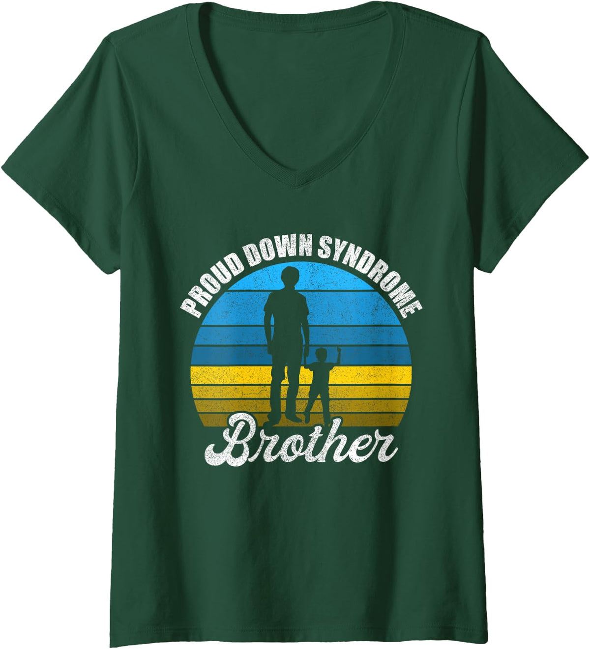Women's Proud Brother of Down Syndrome Shirts, T21 Brother Sister V-Neck T-Shirt - Dark Green