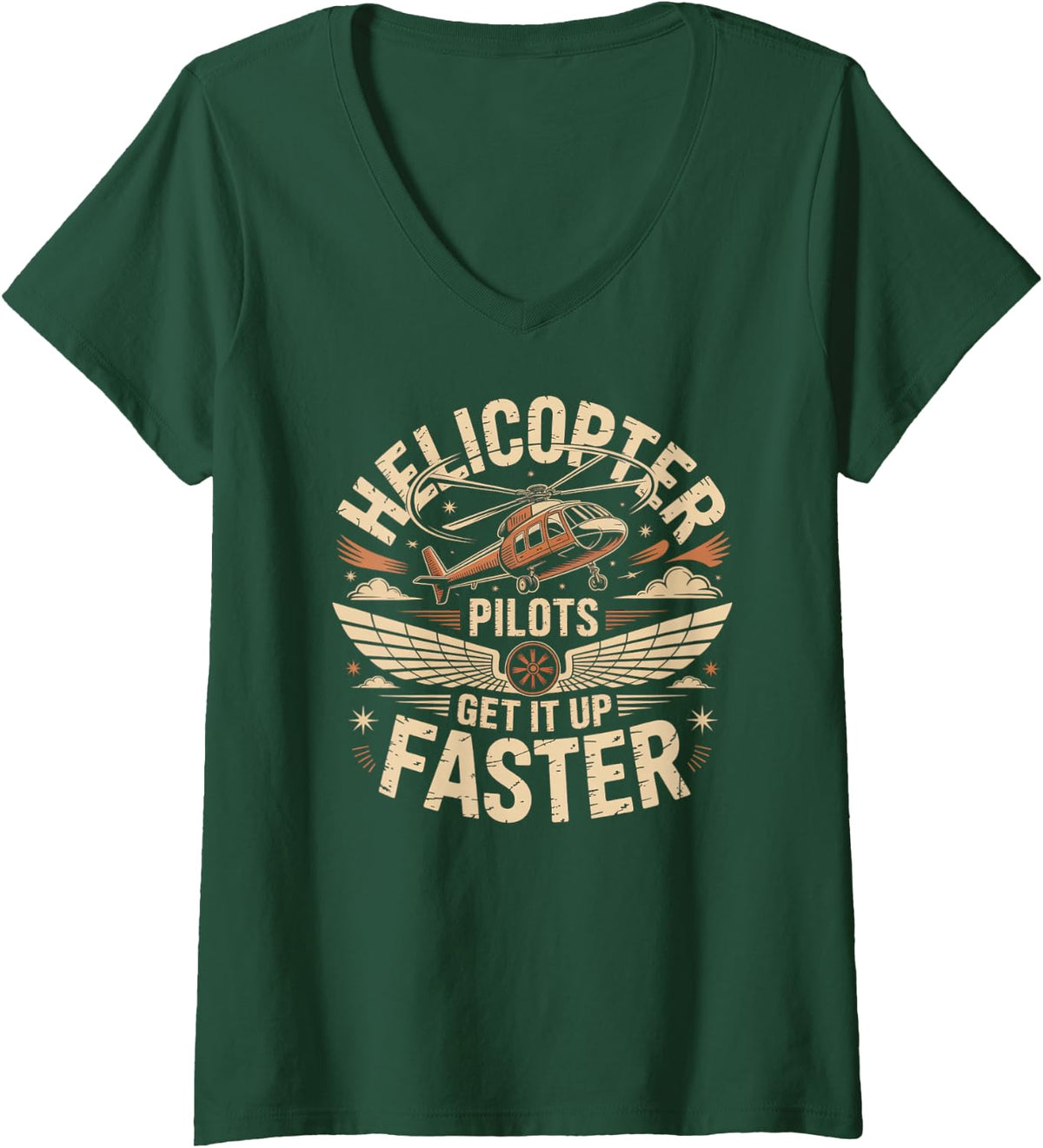 Women's Helicopter Pilots Get It Up Faster Aviation V-Neck T-Shirt - Dark Green