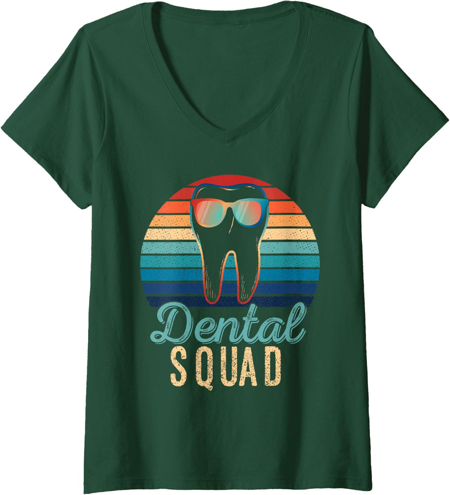 Women's Retro Dental Squad Costume Men Women Vintage Dentist V-Neck T-Shirt - Dark Green