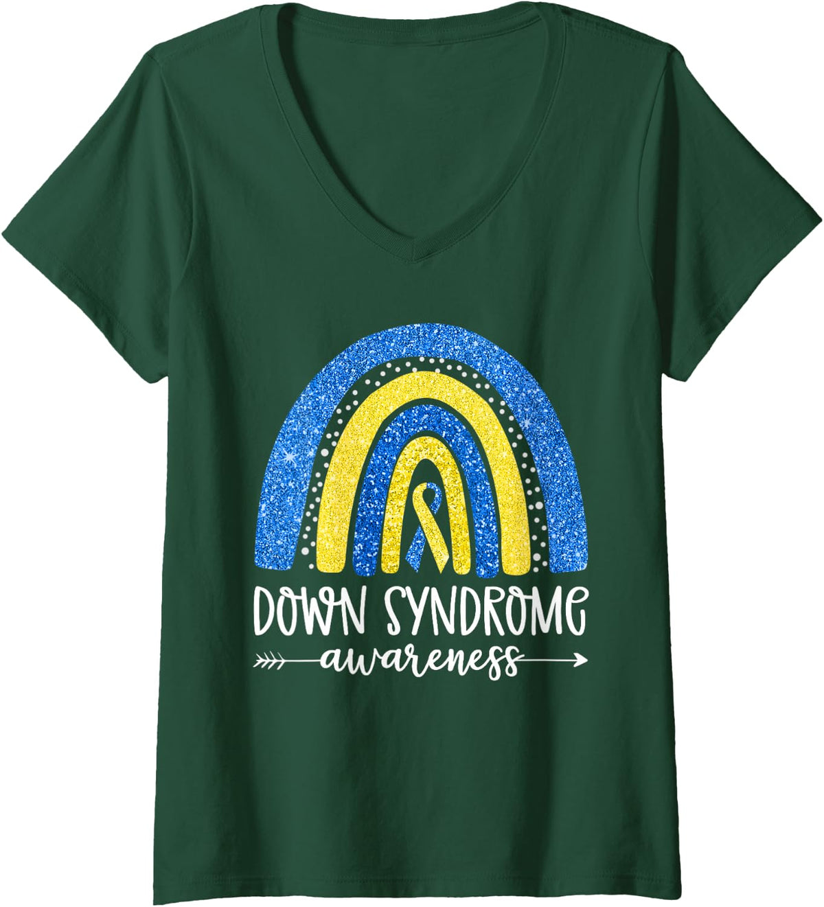 Women's World Down Syndrome Awareness Month Rainbow National T21 Day V-Neck T-Shirt - Dark Green