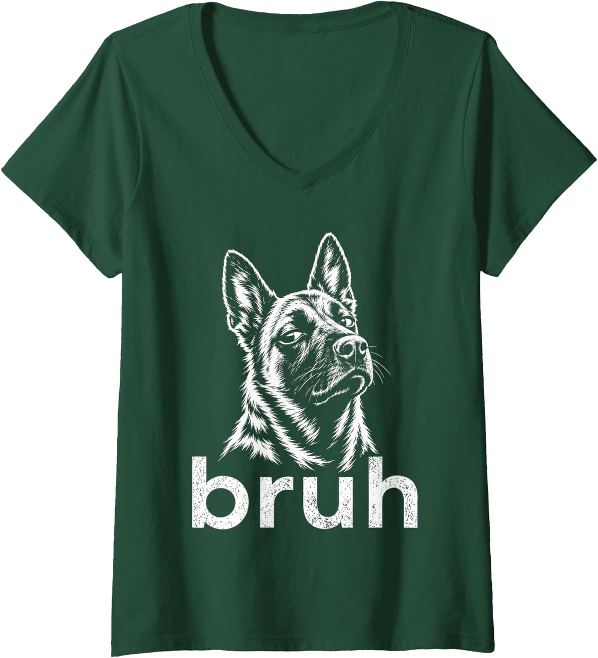 Women's Funny Belgian Malinois Bruh Dog Meme Style Animal Art V-Neck T-Shirt - Dark Green