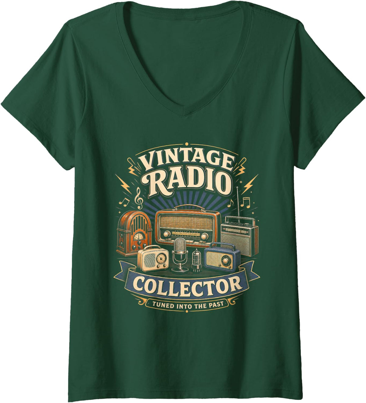 Women's Radio Collector Vintage My Retirement Plan Buy More Radios V-Neck T-Shirt - Dark Green