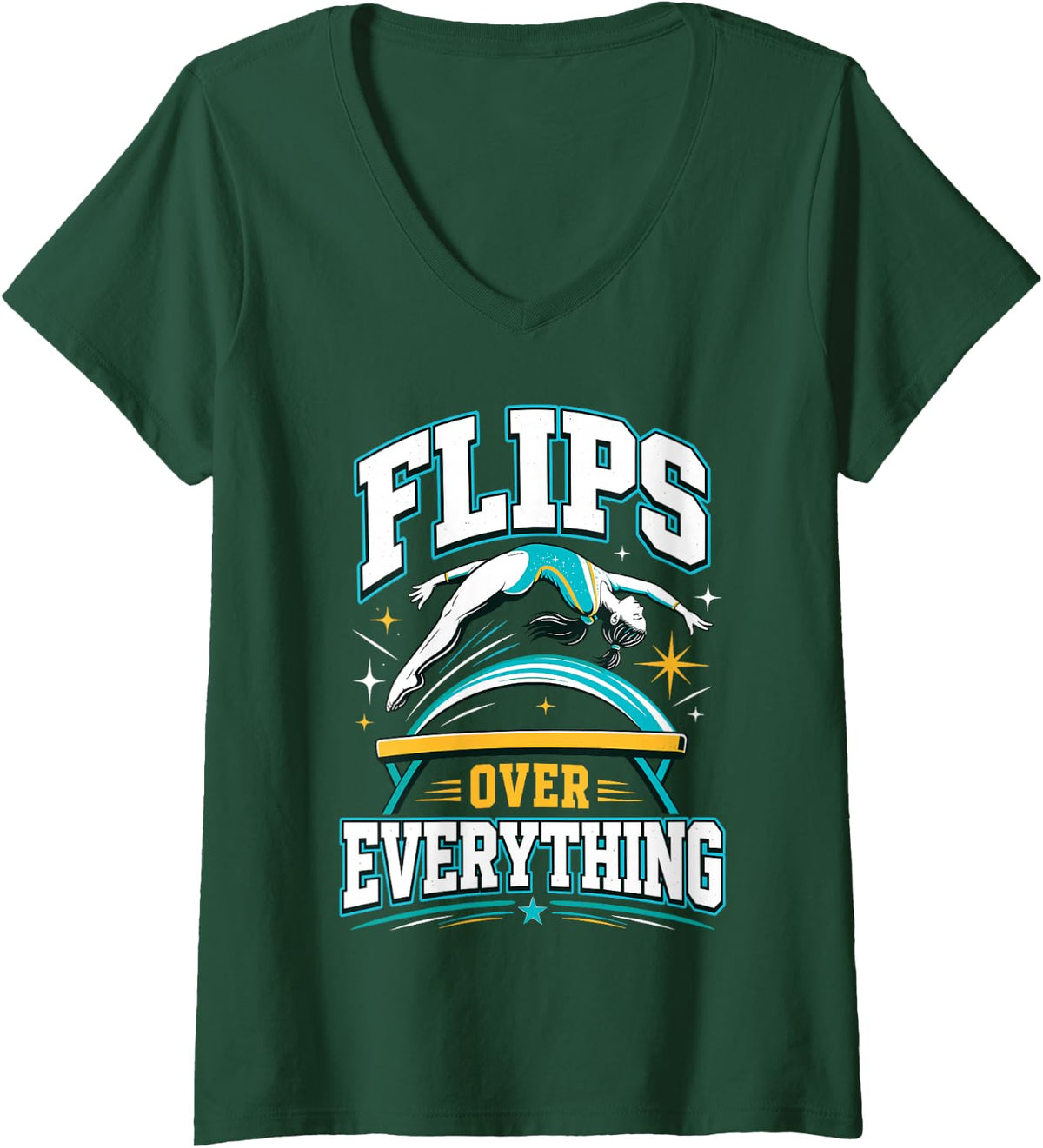 Women's Flips Over Everything Gymnastics Beam Gymnast V-Neck T-Shirt - Dark Green