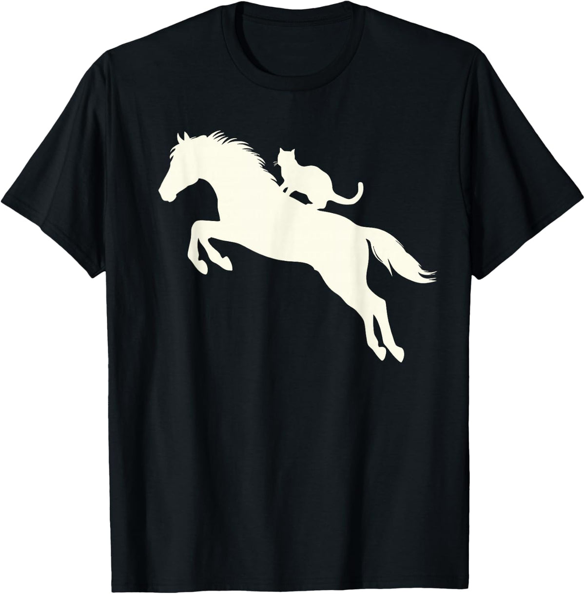 Horseback Riding Cat Silhouette for Animal Lovers Funny Cat T-Shirt - Black
