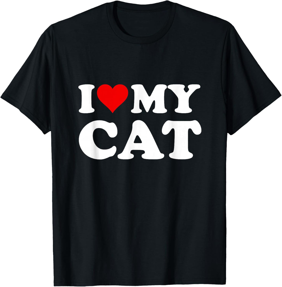 Red Heart I Love My Cat T-Shirt - Black