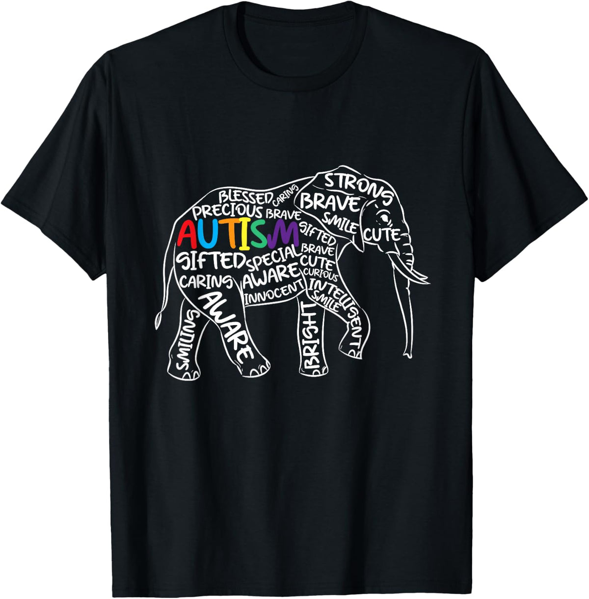 Autism Awareness Elephant Animal Autistic Kids Children Men T-Shirt - Black