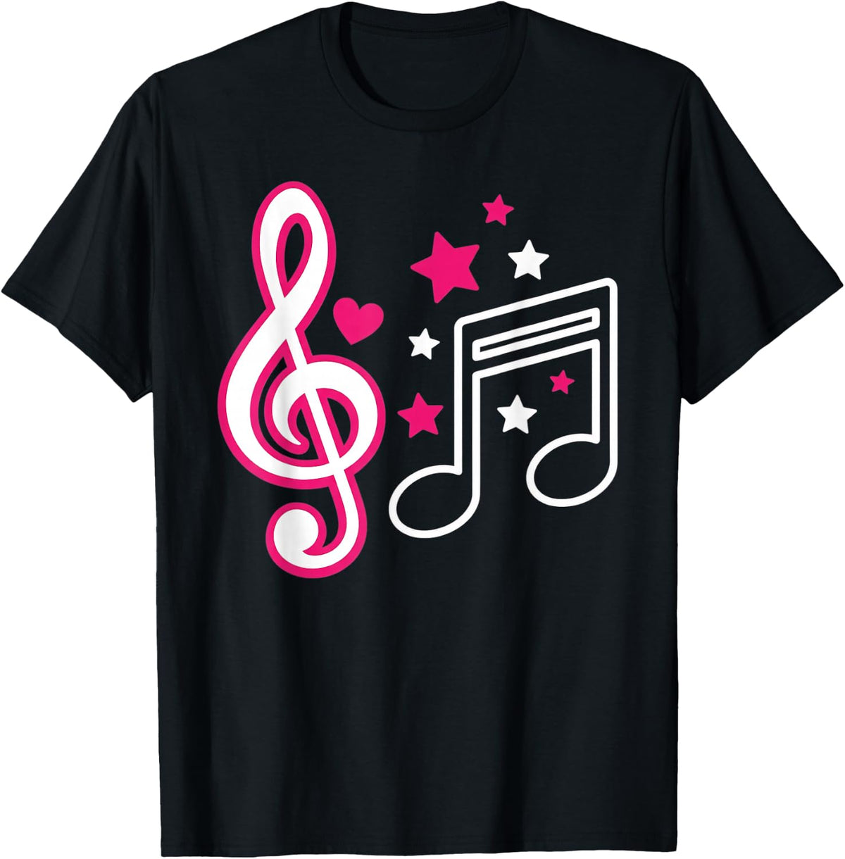 Music Notes Treble Clef Stars T-Shirt - Black