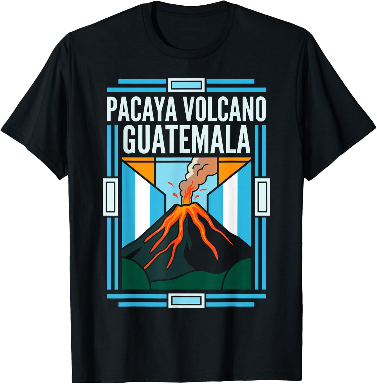 Pacaya Guatemala Flag Active Volcano Eruption Retro Art T-Shirt - Black