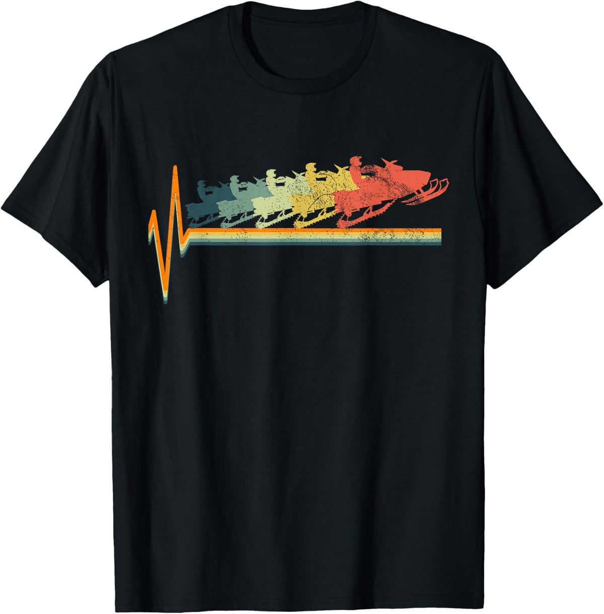 Snowmobile Retro Heartbeat Vintage Love Gift T-Shirt - Black