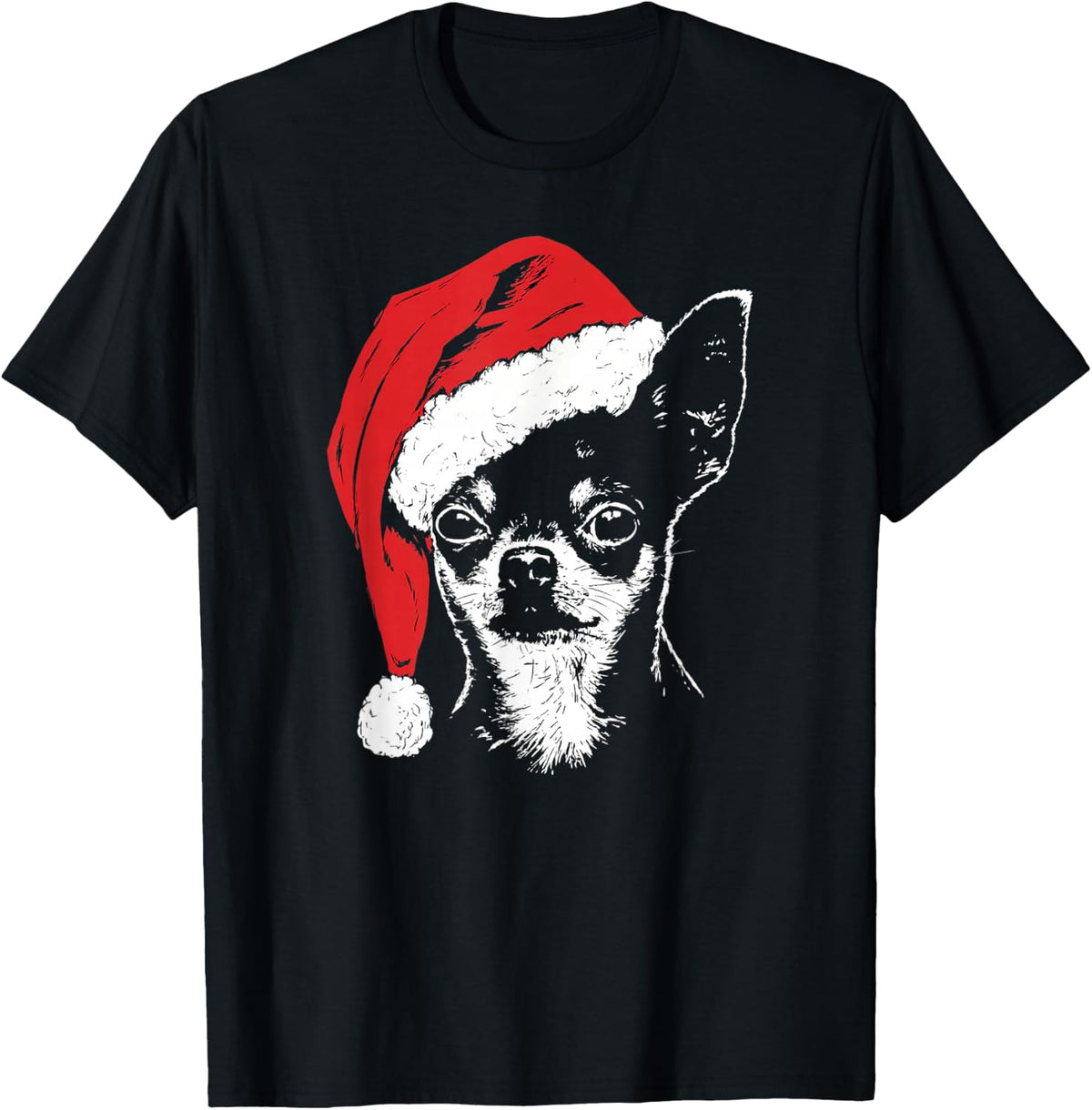Christmas Chihuahua with Santa Hat Festive Holiday Lights T-Shirt - Black