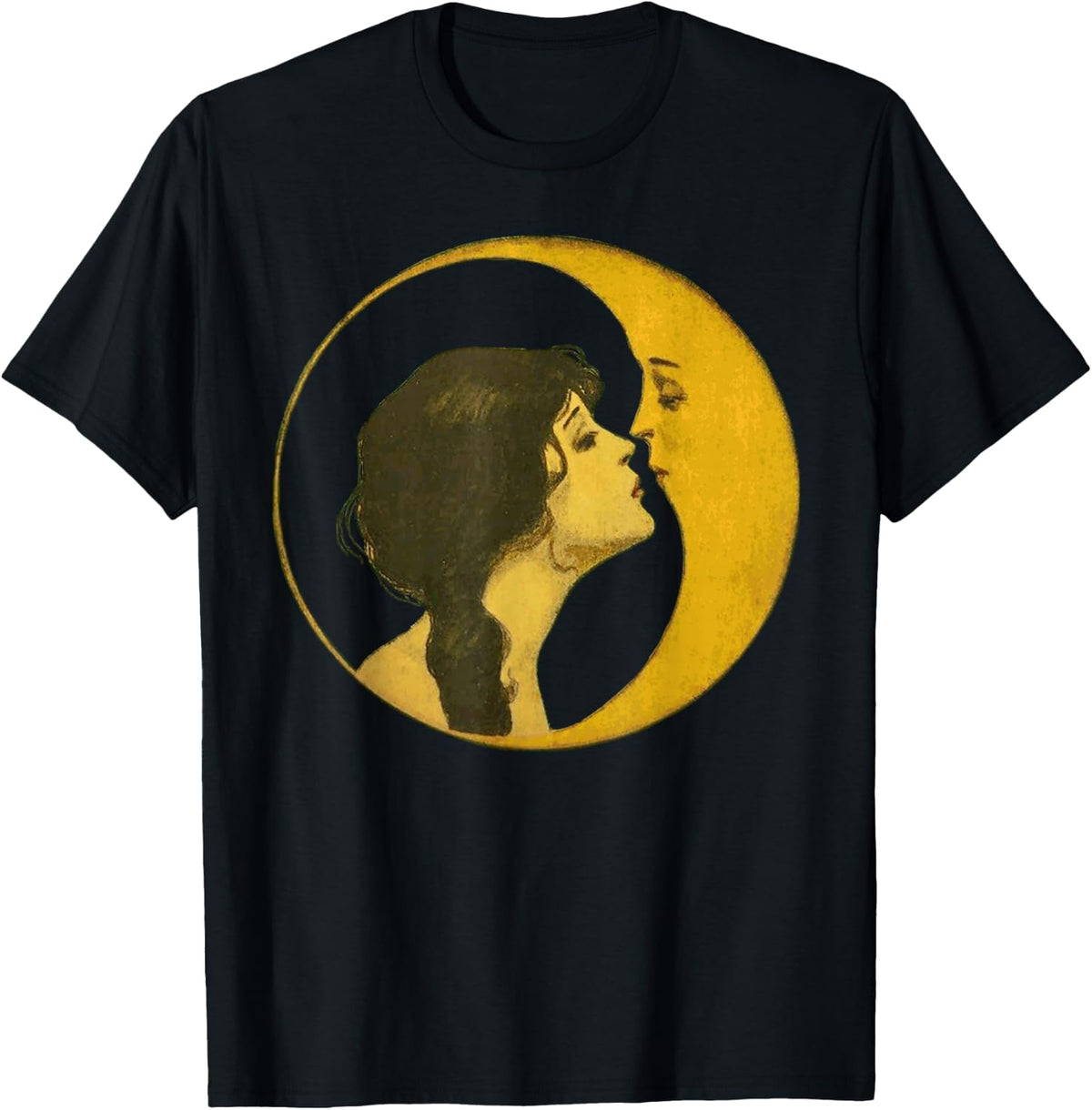 Kiss The Man On The Moon Vintage Art Celestial Gift T-Shirt - Black